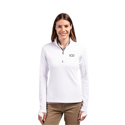 Ladies Cutter & Buck Qtr Zip- White