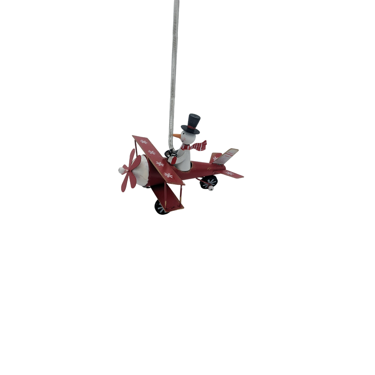 Snowman Plane Tin Ornament