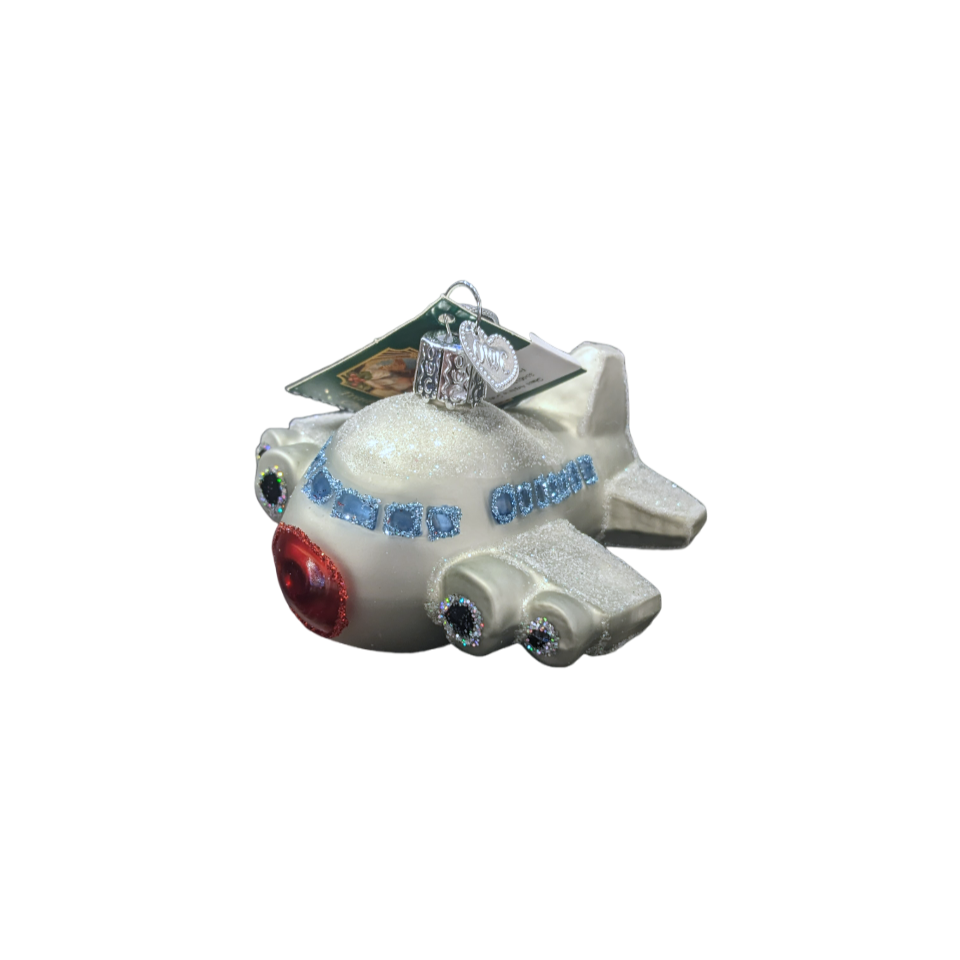 Glass Airplane Gray Ornament
