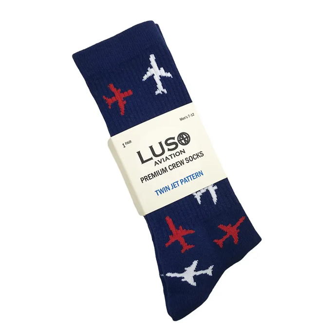 Twin Jet Socks - Blue, Red & White Airplanes