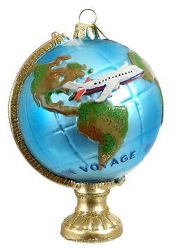 Glass Globe w/Plane Ornament