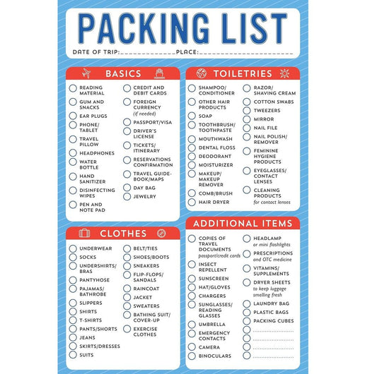 Packing List Note Pad