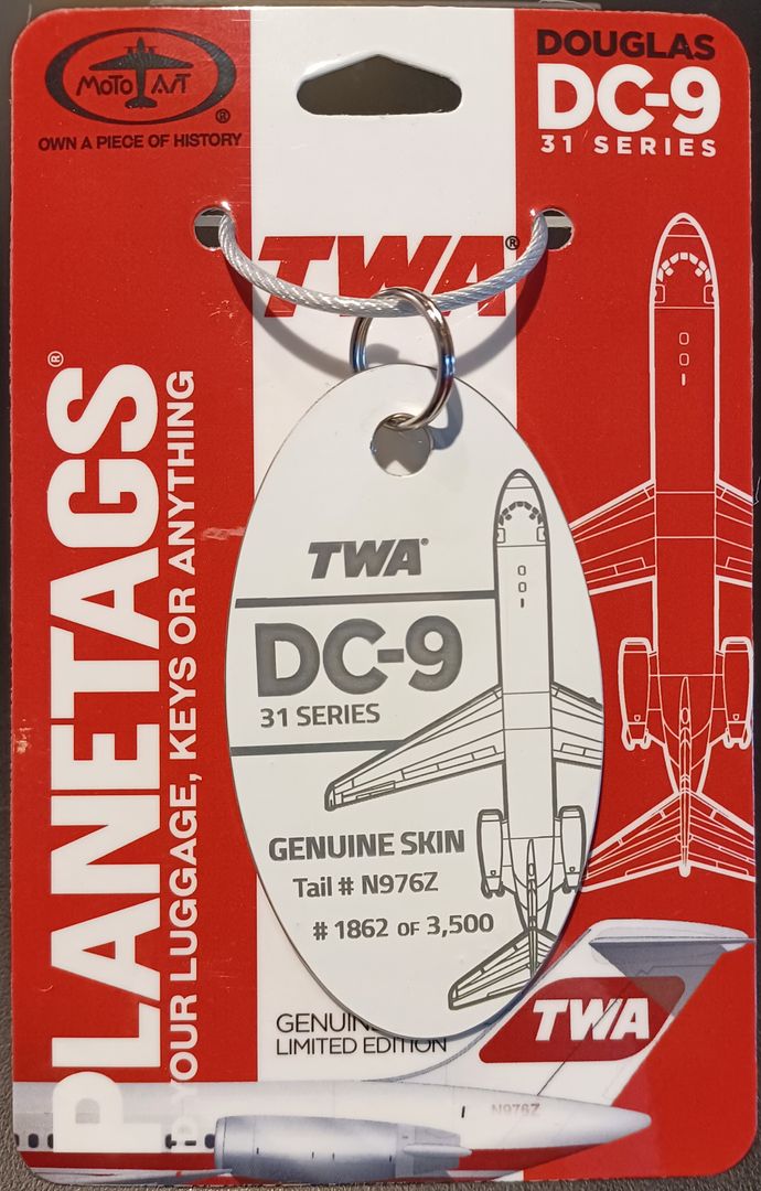 Plane Tag- TWA DC9-31 Tail White