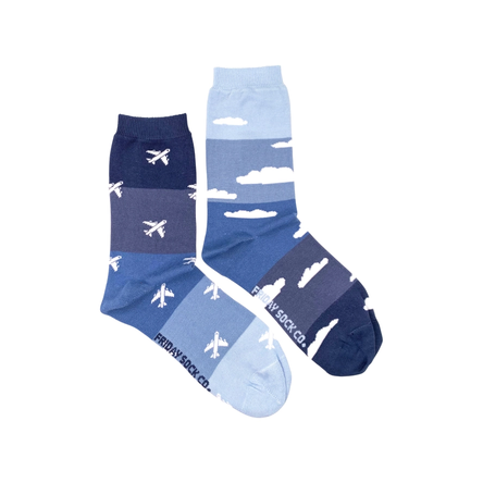 Ladies Mismatched Plane & Cloud Socks