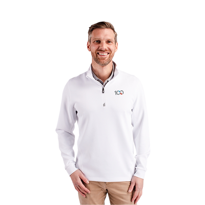 Mens Cutter & Buck Qtr Zip- White