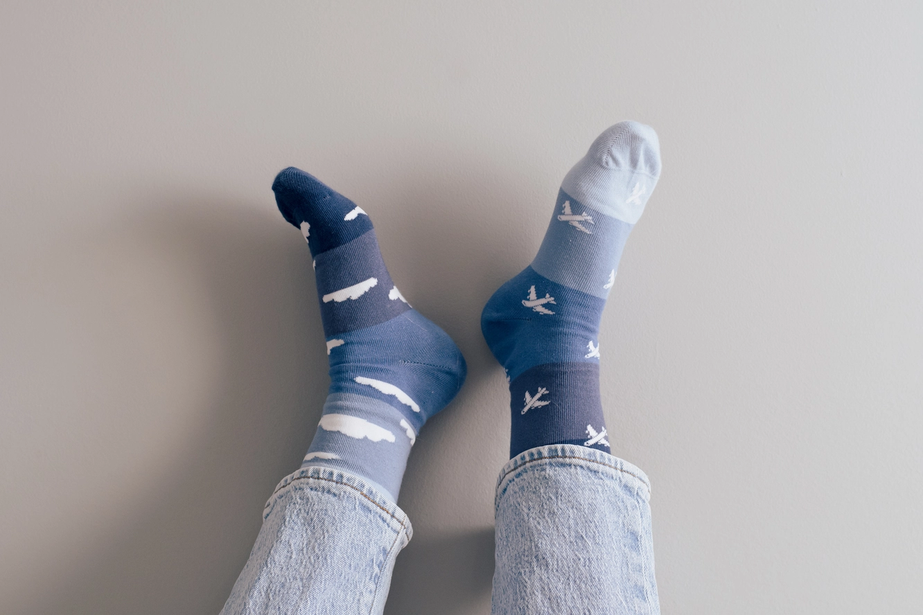 Ladies Mismatched Plane & Cloud Socks