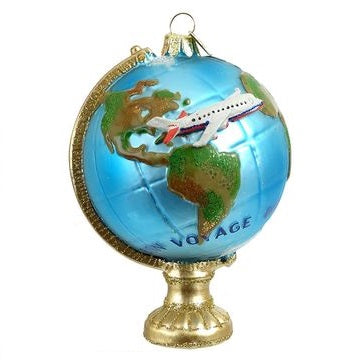 Glass Globe w/Plane Ornament