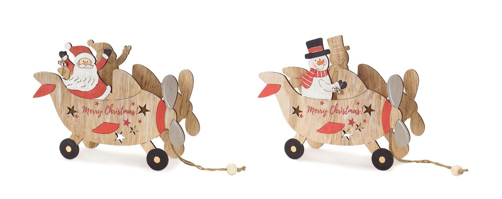 Wood Holiday Plane Snowman