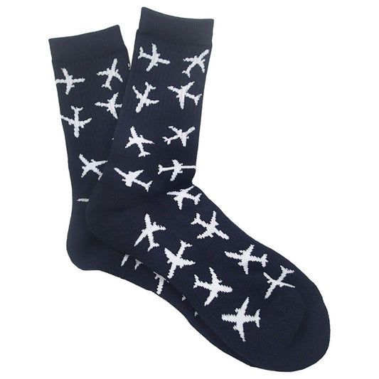 Twin Jet Socks - Black, White Airplanes